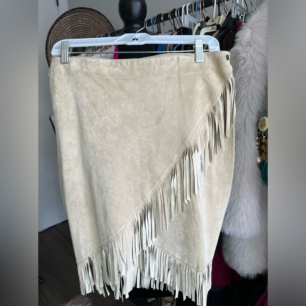 Suede Fringe Wrap Skirt